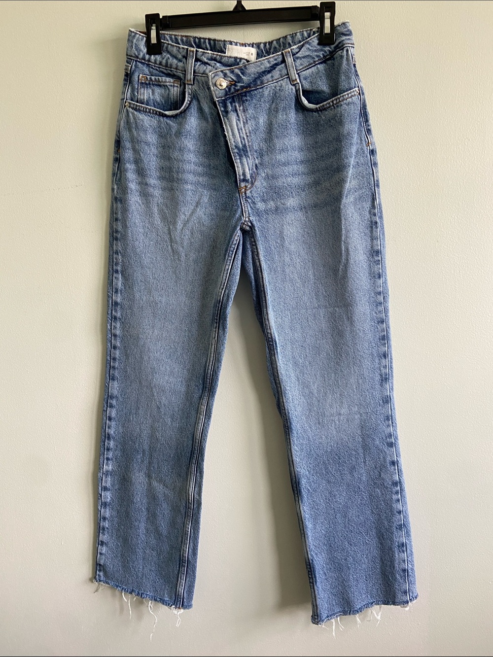 Zara Light Blue Boot-Cut Flare Jeans with Frayed Raw Hem